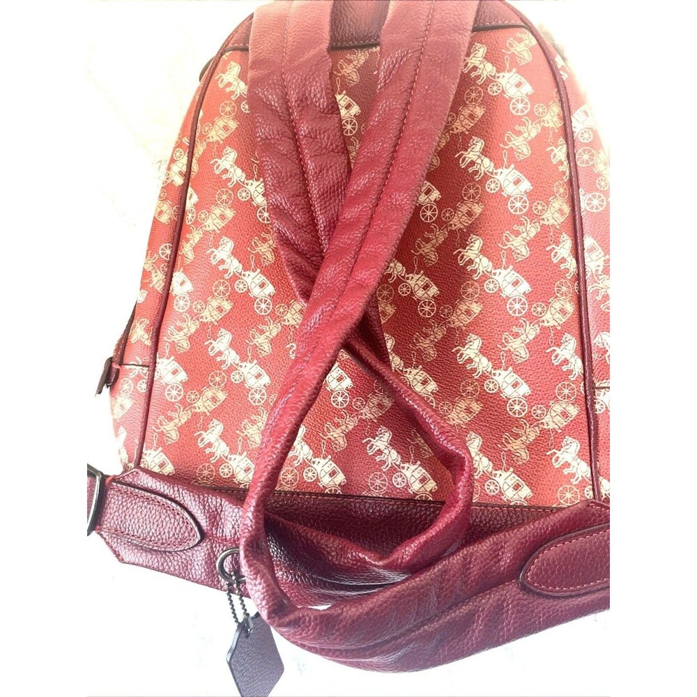 Coach New Year Barrow Backpack Red Coated Canvas Horse Carriage Varsity Stripe - Picture 6 of 14